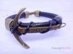 Replica Rolex Anchor Bracelet: Black Leather with Copper Anchor